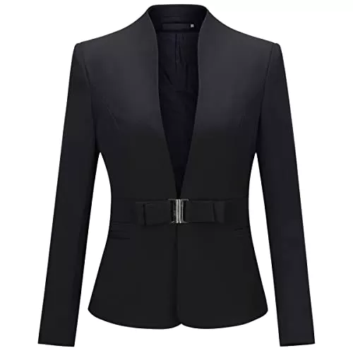 YYNUDA Blazer YYNUDA Damen Blazer Elegant mit Stehkragen Slim Fit V-Ausschnitt Anzugjacke mit Taillenschnalle