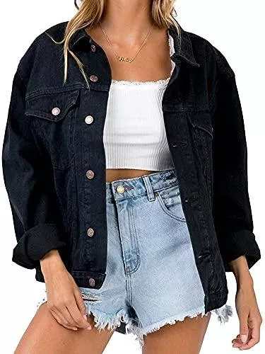 Angelegant Jacken & Westen Oversized Jeansjacke Damen Vintage Washed Jeansjacke