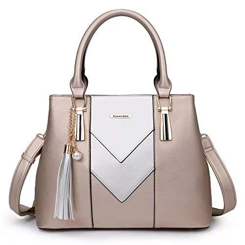 romPomelo Best Taschen & Rucksäcke Pomelo Best Damen Handtasche Mehrfarbig gestreift V-förmiges Design (Champagner)