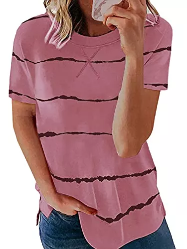 Bequemer Laden T-Shirts Damen Sommer Basic Kurzarm Rundhals Casual Lässig T-Shirt Bluse Oberteile Tops Shirts