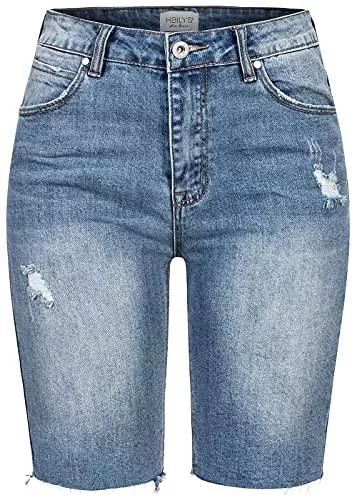 Hailys Shorts Hailys Damen Bermuda Jeans Shorts Destroy Look offener Saum 5-Pockets