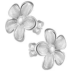 Vinani Schmuck Vinani Ohrstecker Blume gebürstet Rand glänzend Sterling Silber 925 Blüte Ohrringe OBTA