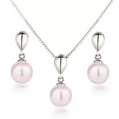 Schöner Schmuck-Design Schmuck Schöner SD, Glänzendes Schmuckset mit 10mm Perlen Ohrringe und Halskette mit Anhänger, 925 Silber Rhodium