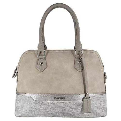 David Jones Taschen & Rucksäcke David Jones - Damen Elegante Handtasche - Bugatti Bowling Stil Tote Henkeltasche - Frauen Top Griff Tasche PU Leder - Mehfarbig Gestreift Schultertasche - Shopper Umhängetasche Stilvoll - Beige