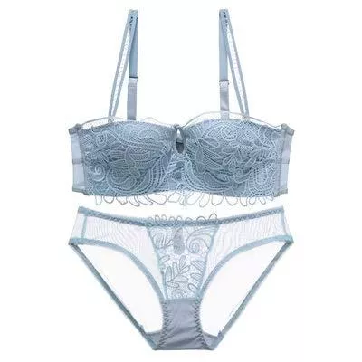 ZJY Unterwäsche & Dessous BH Panty Set 1/2 Cup Bride Weiß nahtlose drücken Tief-V-Ausschnitt BH und Panty Set Spitze junge Mädchen Unterwäsche-Sets Sommer-Frauen-reizvolle Wäsche Dessous Bralette ( Color : Blue , Größe : 75B )