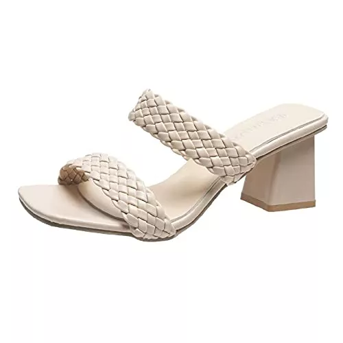 FGDSA Sandalen & Slides FGDSA Damen Pantoletten mit Absatz Quadratische Offene Spitze Klobige High Heels Modische Geflochtene Doppelriemen Pumps Slip On Sexy Kleid Rückenfreies Slide Sandale
