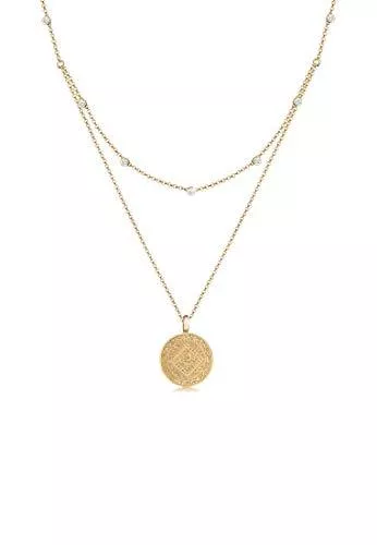 Elli Schmuck Elli Halskette Damen Münze Plättchen Lagenlook mit Kristalle in 925 Sterling Silber
