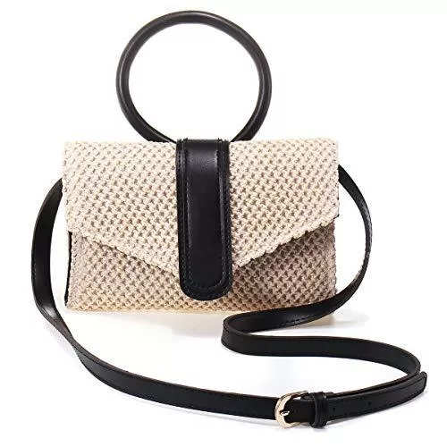 JOSEKO Taschen & Rucksäcke JOSEKO Stroh Crossbody Tasche, Damen Umhängetasche Sommer Strand Vintage Handarbeit Einkaufstasche Woven Handtasche Frauen Stroh Gestrickt Messenger Tasche