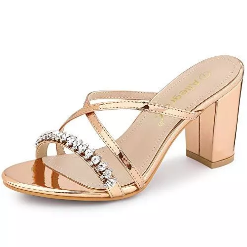 Allegra K Sandalen & Slides Allegra K Damen Strass Blockabsatz Slides High Heels Sandale