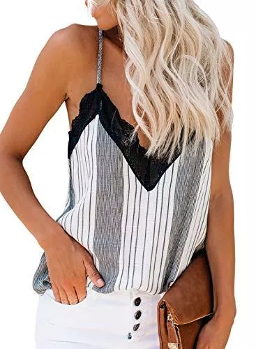 Aleumdr Ärmellose Blusen Aleumdr Tops Damen Spitze Tunika Top Sommer Bluse Ärmellose V-Ausschnitt Tank Top Oberteil Bluse Elegant Weste Hemdbluse S-XXL