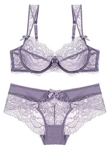 SHEKINI Unterwäsche & Dessous SHEKINI Damen Bügel BH Set Push Up Spitze BH und Transparente Slip Nicht Gepolstert Bra Glatter Panty Lingerie Unterwäsche mit Hakenverschluss und Verstellbare Träger