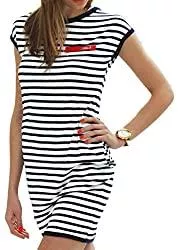 Mikos Freizeit Sommerkleider Damen Kurzarm Kleider Jerseykleid Freizeitkleid Mini Dress Strandkleid Maritime S M L XL
