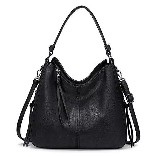 Realer Taschen & Rucksäcke Realer Handtaschen Damen Lederimitat Umhängetasche Designer Taschen Hobo Taschen groß Mit Quasten Schwarz