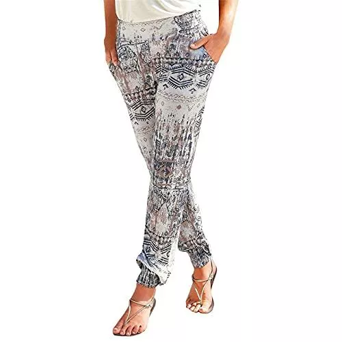yeyeyo Hosen yeyeyo Damen Sommerhose Haremshose Freizeithose Bedruckte Boho Strand Hosen Lässige Haremshose Casual Strandhose Bohemian Beach Pants Freizeithose mit Taschen Frauen Hosen Jogginghose