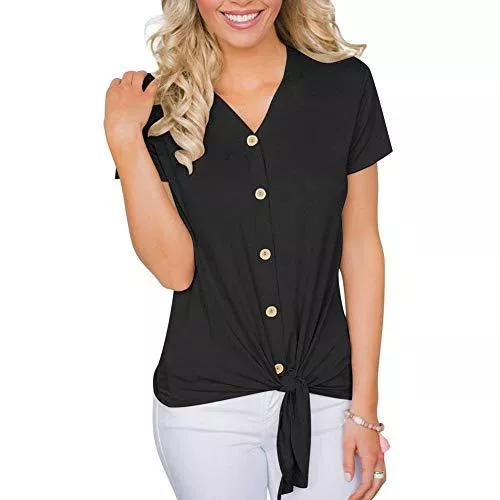 Targogo Blusen & Tuniken Bluse Damen Kurzarm V-Ausschnitt Zum Knoten Oberteile Frauen Sommer Mädchen Mode Elegante Freizeit Normallacks Hemd Tops