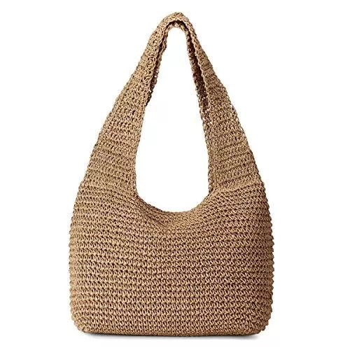 JOSEKO Hüte & Mützen JOSEKO Women's Crossbody Bags, Straw Portable Small Round Crossbody Bag Tote Bag (11.81'' x 11.81''(LxH), Brown)
