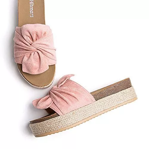 Hitmars Sandalen & Slides Sandalen Damen Pantoletten Keilabsatz Sommer Strand Espadrilles Frauen Offener Zeh Cross Strap Hausschuhe Römer Plateau 5.3cm Schwarz Braun Gold Leopard EU35-EU43