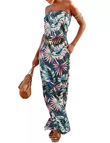 SEBOWEL Freizeit SEBOWEL Strandkleider Damen Sommer Bikini Cover Up Strandponcho Kleider Bandeau Boho Lang Kleid Schulterfrei Ärmelloses Elegant Freizeitkleid