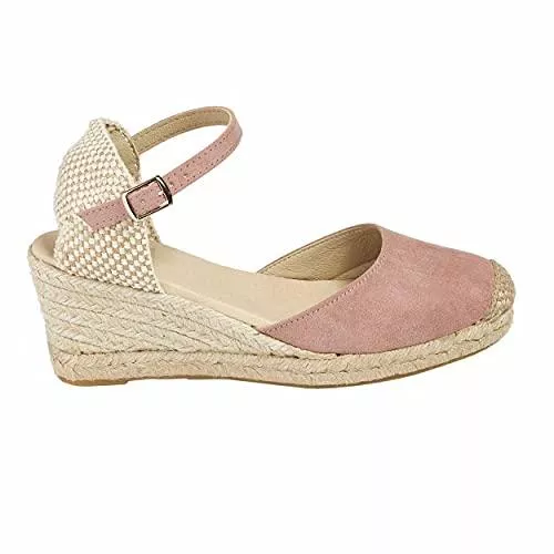 NOESLOMISMO BY DILEMA Sandalen & Slides No es lo mismo - Espadrille - Sandalen aus Jute mit Keilabsatz für Damen | Plateauschuhe 3 Kordeln Espadrille mit Schnalle und geschlossene Schuhspitze | Farbe: Sandfarbe, Grün, Rot, Rosa, Marineblau
