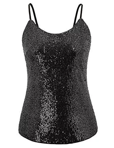 Hanna Nikole Ärmellose Blusen Hanna Nikole Damen Übergröße Pailletten Tops Glitzer Schimmer Ärmellos Cami Tank