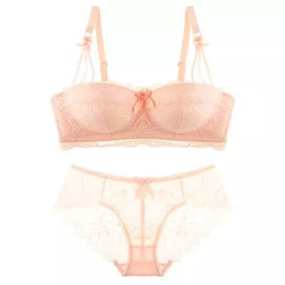 ZJY Unterwäsche & Dessous ZJY BH Panty Set Viele Farben Einteilige Junge Mädchen Frische Spitze Bralette Halbschalen-Push Up Dünn Dick Lingerie Sexy Seamless Damen Unterwäsche BH Set Dessous Bralette (Color : Pink, Größe : B)