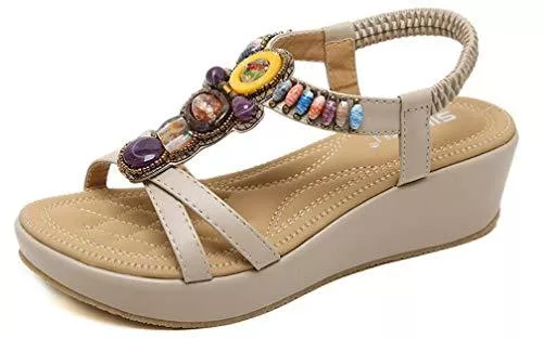 Hsyooes Sandalen & Slides Plateau Sandalen Damen sandaletten mit keilabsatz Espadrille Sommer Leder Offene Bohemia Zehentrenner Sandalen Römersandalen Boho Schuhe Casual Strand