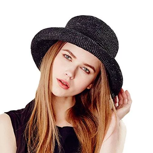 RIONA Hüte & Mützen RIONA Damen Sommer Handgewebte Faltbare Wide Brim Fischer 100% Bast Straw Sonnenhut