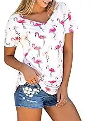 Karuina T-Shirts Karuina Damen kurzärmliges Hemd, lässige Sommer-Tops, Flamingos Bedruckte T-Shirts