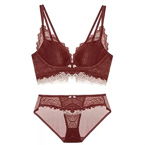 Hong Yi Fei Unterwäsche & Dessous Hong Yi Fei-Shop Damen Spitze Dessous BH und Panty Set Strappy Bralette Unterwäsche Bodysuit Lingerie (Color : Brown, Size : 75AB)