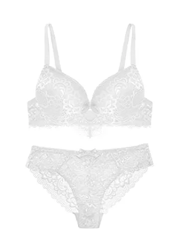 SHEKINI Unterwäsche & Dessous SHEKINI Push Up BH Set,Damen Bügel BH Set Spitze BH und Slip Nicht Abnehmbarer Bra Panty Lingerie Unterwäsche Dessous Set mit Hakenverschluss und Verstellbare Träger