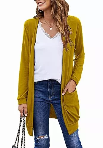 SimpleFun Jacken SimpleFun Damen Strickjacke, langärmelig, leicht, vorne offen, lang, mit Taschen