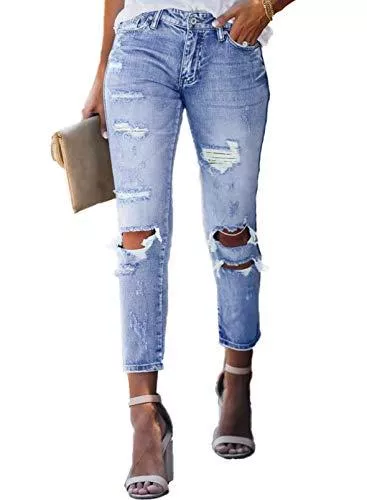 HAPPY SAILED Jeans HAPPY SAILED Damen Schick Löcher Jeanshosen Boyfriend Slim Fit Denim Hosen Jeans