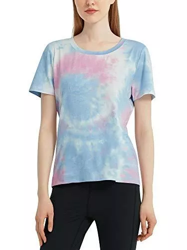 MessBebe T-Shirts MessBebe T-Shirt Damen Sommer Kurzarm V-Ausschnitt Tie Dye Shirts Casual Basic Einfarbig Tee Tops Lockere Oberteile