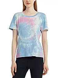 MessBebe T-Shirts MessBebe T-Shirt Damen Sommer Kurzarm V-Ausschnitt Tie Dye Shirts Casual Basic Einfarbig Tee Tops Lockere Oberteile