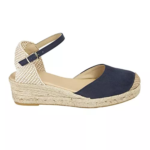 NOESLOMISMO BY DILEMA Sandalen & Slides No es lo mismo - Espadrille - Sandalen aus Jute mit Keilabsatz für Damen | Plateauschuhe 3 Kordeln Espadrille Schnalle | geschlossene Schuhspitze | Farbe: Sandfarbe, Grün, Rosa, Marineblau und mehr