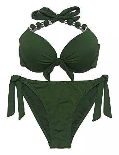 EONAR Bademode EONAR Damen Seitlich Gebunden Bikini-Sets Abnehmbar Bademode Push-up Bikinioberteil mit Nackenträger