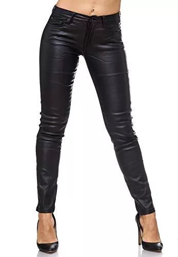 EGOMAXX Hosen EGOMAXX Damen Treggings Leder Optik Biker Stretch Hose Faux Hüfthose