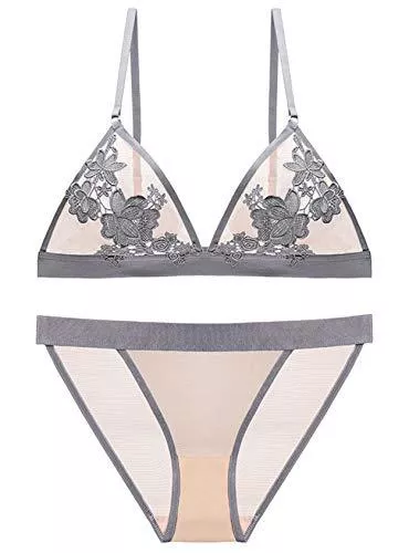 SHEKINI Unterwäsche & Dessous SHEKINI BH Set,Damen Ohne Bügel BH Set Spitze BH und Slip Triangle Bralette Panty Lingerie Unterwäsche Dessous Set mit Hakenverschluss und Verstellbare Träger