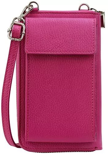 SH Leder Taschen & Rucksäcke SH Leder Damen Handytasche Umhängetasche Geldbörse Multifunktion Beutel aus Echtleder Verstellbar Schultergurt Handy bis 6,5 Zoll 11,50x19cm Sarah G339