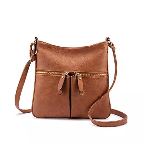 Realer Taschen & Rucksäcke Realer Umhängetasche Damen Schultertasche Crossover Tasche Handtasche Klein Kunstleder für Frauen Braun