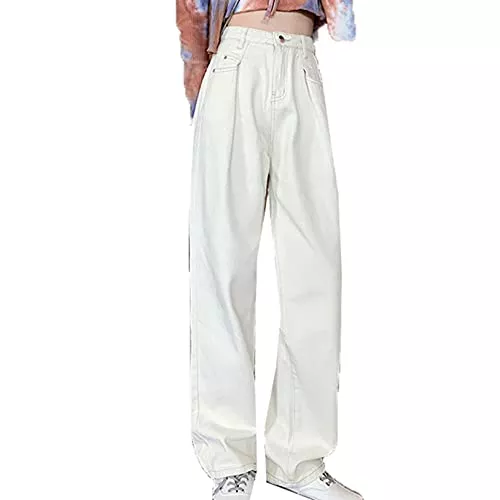 FUNPLUS Hosen FUNPLUS Damen-Jeanshose Lose gerade Jeans für mehrjährige Hosen mit weitem Bein Wilde, hohe Taille, schmaler, tragbarer Hintern