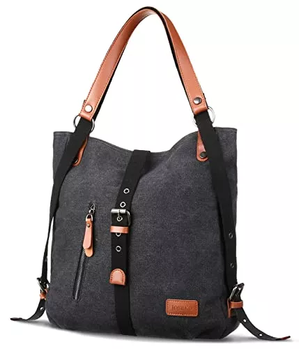 JOSEKO Taschen & Rucksäcke JOSEKO Canvas Tasche Handtasche, Damen Schultertasche Rucksack Groß Vintage Umhängentasche Shopper für Alltag Büro Schule Ausflug Einkauf(Schwarz)