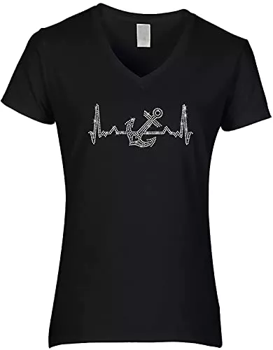 BlingelingShirts T-Shirts BlingelingShirts Damen Fun Shirt Strass großer Anker kristall maritim Anchor