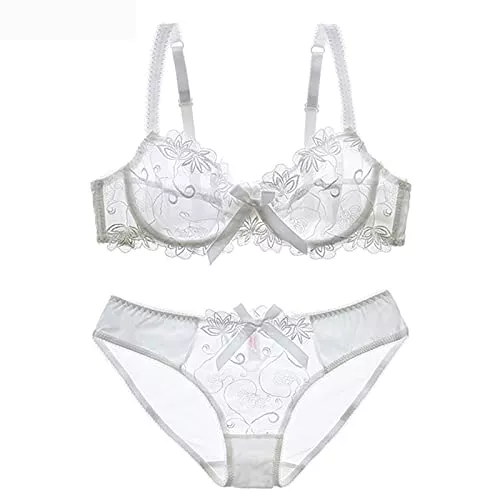 DALIZHAI777 Unterwäsche & Dessous DALIZHAI777 Dessous Damen Sexy UnterwäSche Damen-Spitze-BH und Slipy Set sexy transparent Plus up-BH-BH Underwire leicht gesäumte Wäsche-Set Sexy Dessous (Color : White, Cup Size : 75A)