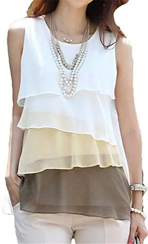 Targogo Ärmellose Blusen Oberteile Damen Ärmellos Rundhals Mischfarben Festival Bluse Sommer Chiffon Fashion Elegante Young Fashion Freizeit Loose Tank Top Tops Hemden