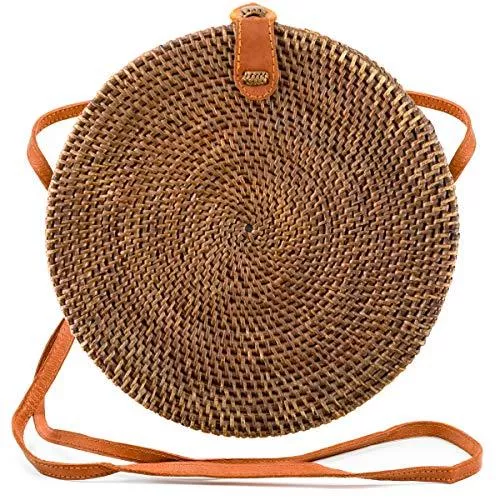 Bali-Atabag Taschen & Rucksäcke Atabag Made in Bali Bag Rattan Tasche Rund Rundtasche Korbtasche Strohtasche Strandtasche Weiss Schwarz Natur