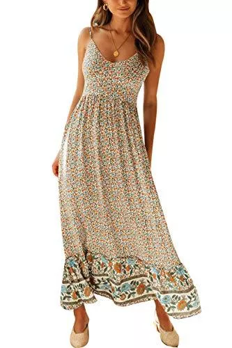 Zilcremo Freizeit Zilcremo Damen Sommerkleider Böhmisch Kleid Halfter Ärmellos Blumenkleid Strandkleid Lang Kleider MaxiKleid Cocktailkleid