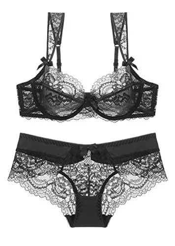SHEKINI Unterwäsche & Dessous SHEKINI Damen Bügel BH Set Push Up Spitze BH und Transparente Slip Nicht Gepolstert Bra Glatter Panty Lingerie Unterwäsche mit Hakenverschluss und Verstellbare Träger
