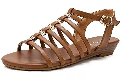 Pexuya Sandalen & Slides Damen Frauen Römisch Stil Sommerschuhe PU Leder Sandalen S99