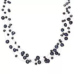Valero Pearls Schmuck Valero Pearls Damen-Kette Hochwertige Süßwasser-Zuchtperlen in ca. 4-6 mm Barock blau 925 Sterling Silber 43 cm + 5 cm Verlängerung - Perlenkette Halskette mit echten Perlen dunkelblau 60201649